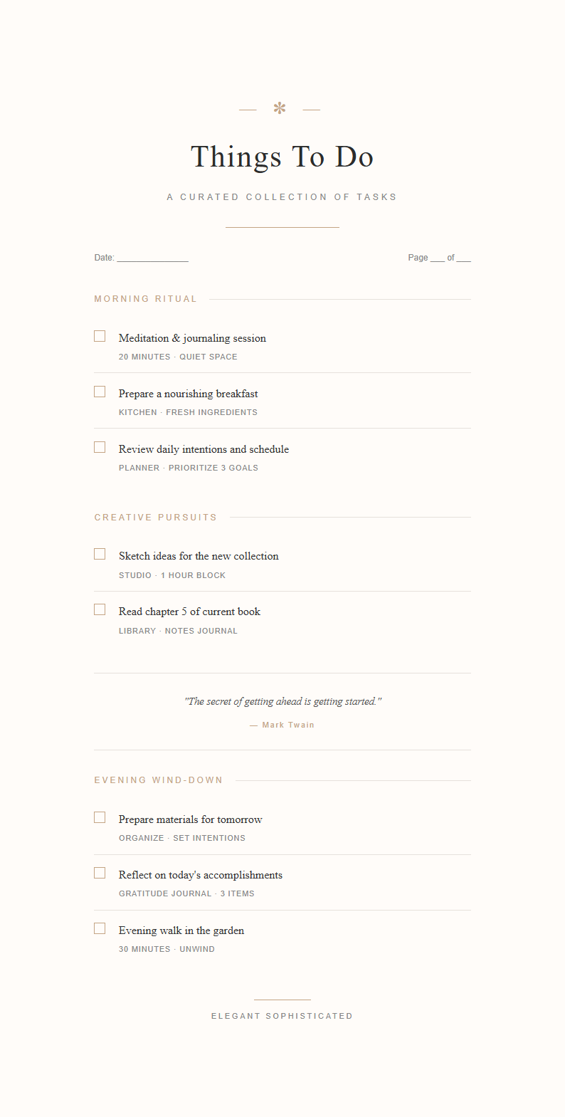 Elegant sophisticated to do list with refined typography